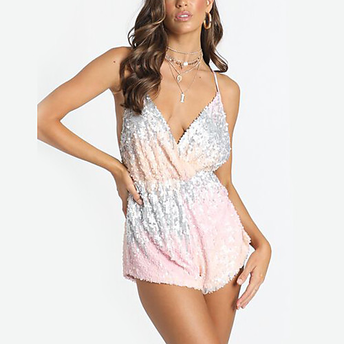 

cross-border women's clothing aliexpress ebay sexy nightclub suspender sequined shorts stitching jumpsuit