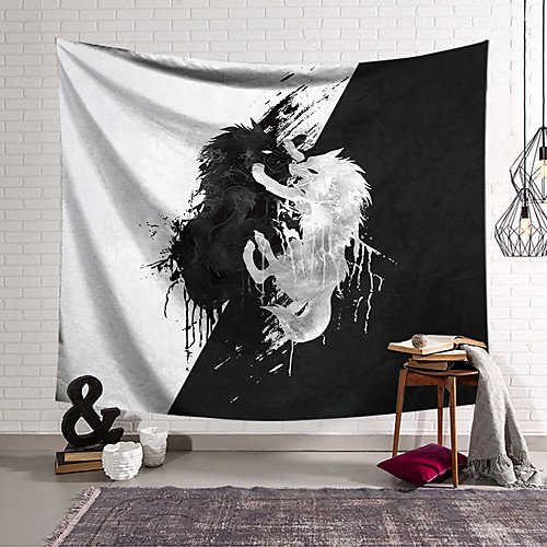 

Wall Tapestry Art Decor Blanket Curtain Hanging Home Bedroom Living Room Decoration Polyester Black and White Fight