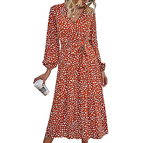 

dress depot women wrap sexy brick red v neck empire waist dress long sleeve flowy vintage white maxi party dress with belt and snap s