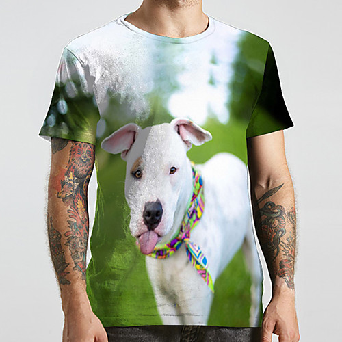 

Men's Unisex Tee T shirt 3D Print Dog Graphic Prints Animal Plus Size Print Short Sleeve Casual Tops Fashion Designer Big and Tall Green