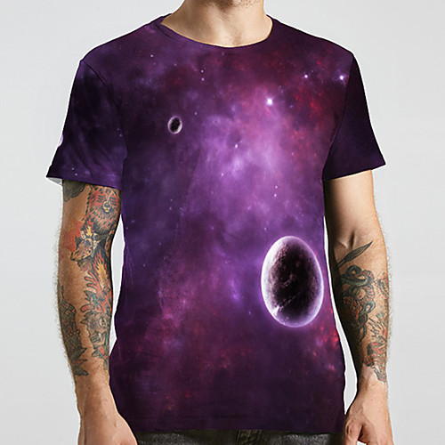 

Men's Unisex Tee T shirt 3D Print Galaxy Graphic Prints Plus Size Print Short Sleeve Casual Tops Basic Designer Big and Tall Purple