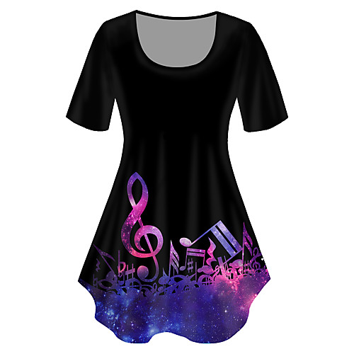 

Women's Plus Size Print Graphic Blouse Large Size Crewneck Short Sleeve Basic Tops XL XXL 3XL Black Purple Big Size