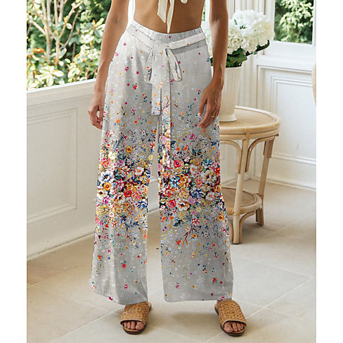 

Women's Basic Chino Comfort Casual Going out Pants Pants Flower / Floral Graphic Prints Short Elastic Drawstring Design Print Beige
