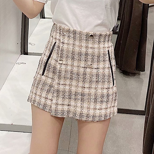

Women's Basic Streetwear Comfort Casual Daily Shorts Pants Plaid Checkered Short 2 in 1 Novelty Beige