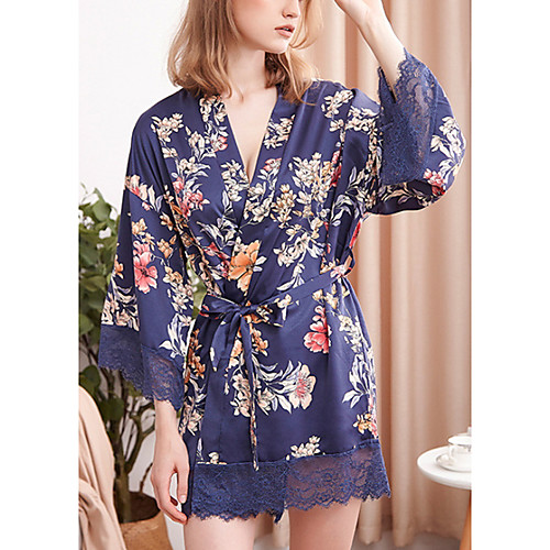 

Women's Deep V Robes Pajamas - Lace / Bow / Print, Floral