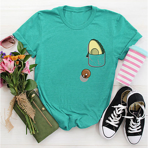 

Women's T shirt Graphic Fruit Print Round Neck Tops Basic Basic Top Black Blue Blushing Pink