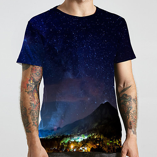 

Men's Unisex Tee T shirt 3D Print Galaxy Graphic Prints Plus Size Print Short Sleeve Casual Tops Basic Designer Big and Tall Blue