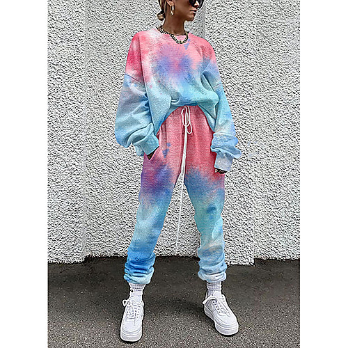 

Women's Streetwear Cinched Tie Dye Going out Casual / Daily Two Piece Set Sweatshirt Tracksuit Pant Loungewear Drawstring Print Tops