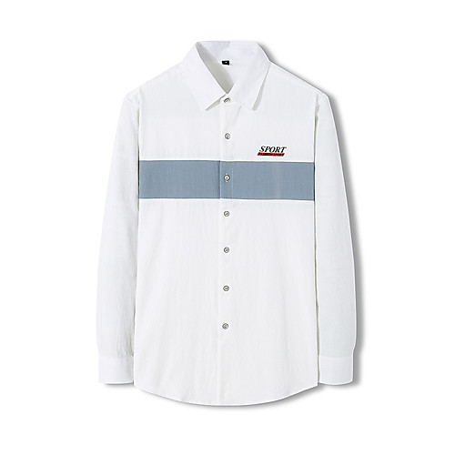 

Men's Shirt Color Block Button-Down Long Sleeve Casual Tops 100% Cotton Basic Casual Comfortable White Green Gray