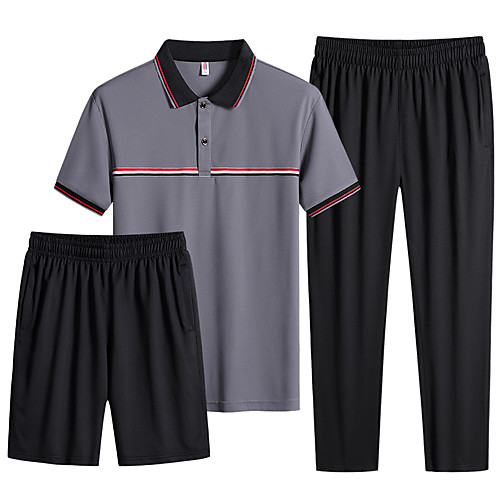 

Men's 3-Piece Tracksuit Jogging Suit Athleisure Short Sleeve 3pcs Spandex Breathable Sweat Out Jogging Sportswear Solid Colored Normal Outfit Set White Black Blue Dark Gray Light Grey Activewear