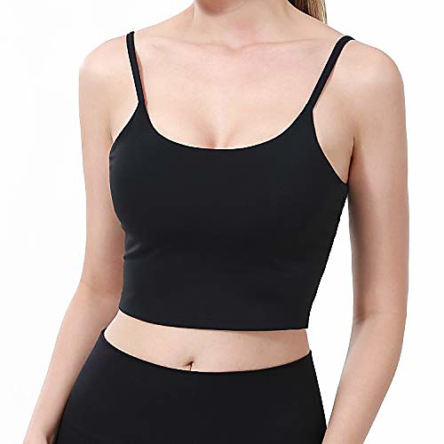 

sportneer womens workout tops with built in padded sports bra cropped tank tops black