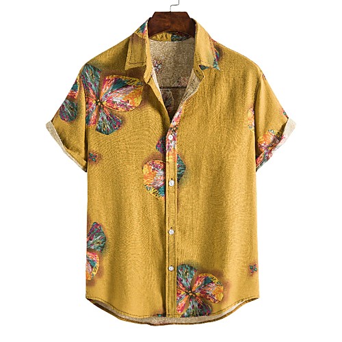 

Men's Shirt Other Prints Letter Animal Print Short Sleeve Daily Tops Beach Boho Yellow