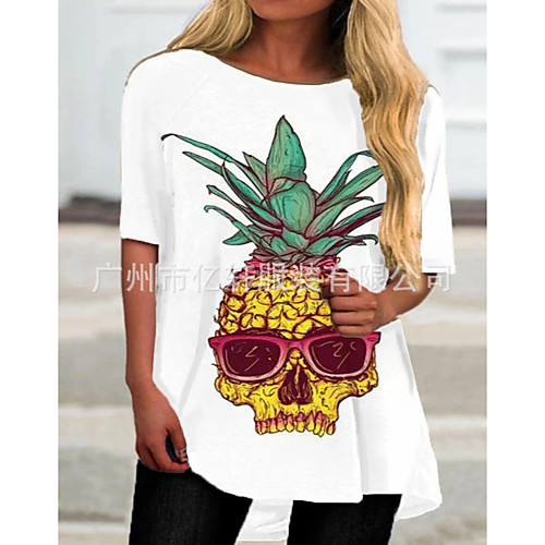 

(76-80) 2021 aliexpress summer cross-border skull print half sleeve round neck irregular ladies t-shirt base