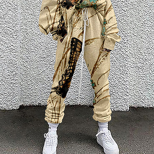 

Women's Fashion Casual / Sporty Comfort Going out Weekend Active Pants Butterfly Graphic Prints Full Length Pocket Elastic Drawstring Design Print Beige