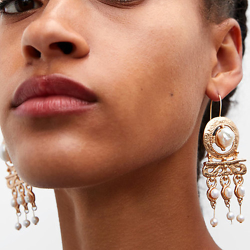 

Women's Hoop Earrings Chandelier Precious Statement Dangling Earrings Jewelry Gold For Party Wedding 1 Pair