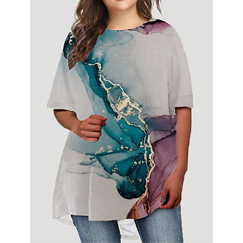

Women's Plus Size Dresses T Shirt Dress Tee Dress Short Mini Dress Half Sleeve Color Gradient Graphic Print Basic Fall Blue Light Gray Dark Gray XL XXL 3XL 4XL 5XL / Holiday