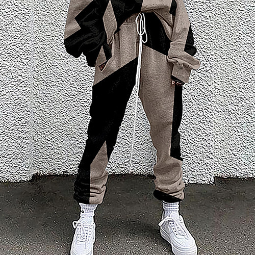 

Women's Fashion Casual / Sporty Comfort Going out Weekend Active Pants Color Block Graphic Prints Full Length Pocket Elastic Drawstring Design Print Wine Khaki Brown