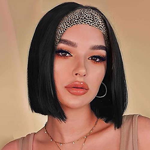 

wig female european and american chemical fiber short straight hair with headscarf wig, one generation of chemical fiber mechanism wig