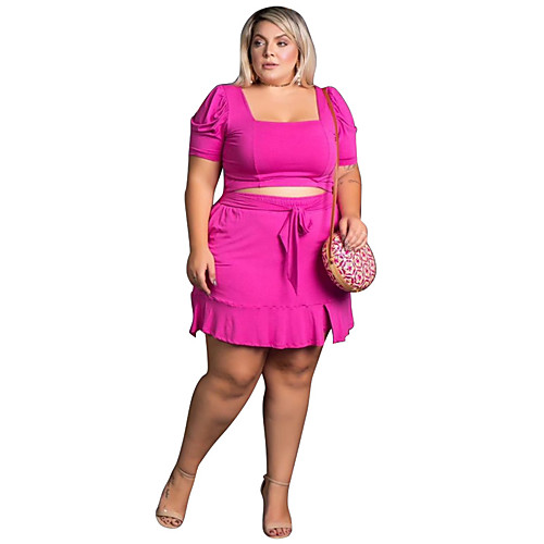 

independent station ebay amazon new european and american cross-border 200 catties fat lady plus size women's short skirt casual two-piece suit