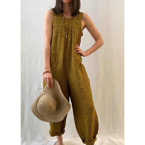 

Women's Ordinary Off Shoulder Khaki Jumpsuit Solid Colored Patchwork