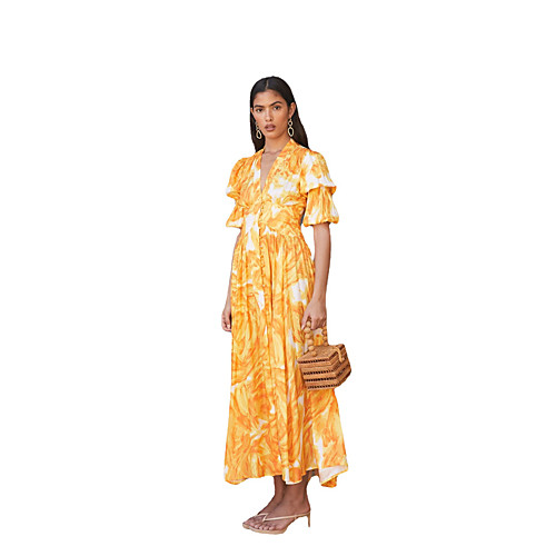 

2021 european and american summer foreign trade new women's clothing wish amazon new product v-neck printed dress large swing skirt