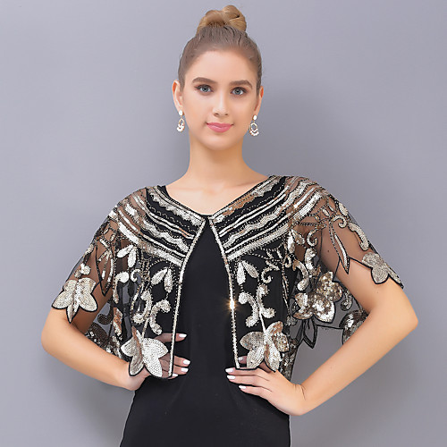 

Short Sleeve Elegant / Bridal Tulle / Sequined Wedding / Party / Evening Shawl & Wrap / Women's Wrap With Split Joint / Solid / Ruffle
