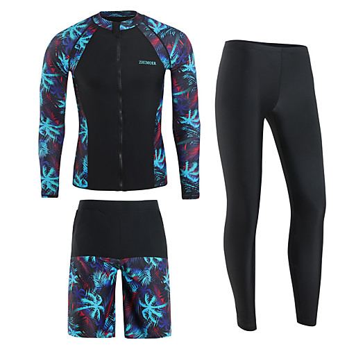 

Men's Rash Guard Dive Skin Suit Spandex Swimwear Quick Dry Breathable Long Sleeve 3-Piece - Swimming Diving Surfing Floral / Botanical Autumn / Fall Spring Summer