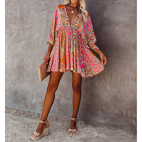

2021 european and american plus size speed pass wish amazon ebay sexy v-neck waist printed dress mp-685