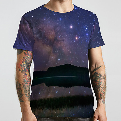 

Men's Unisex Tee T shirt 3D Print Galaxy Graphic Prints Plus Size Print Short Sleeve Casual Tops Basic Designer Big and Tall Blue