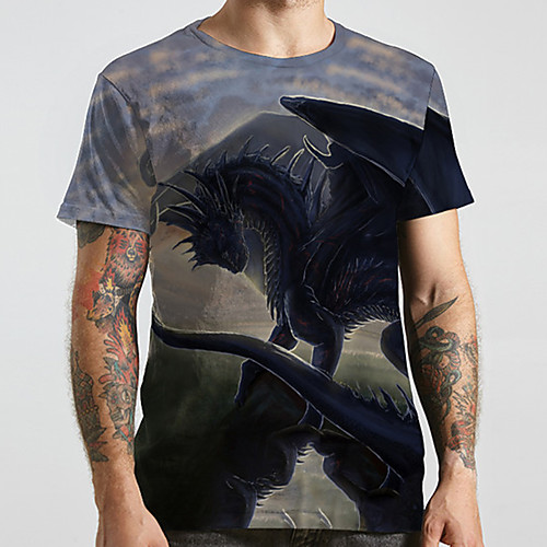 

Men's Unisex Tee T shirt 3D Print Dragon Graphic Prints Plus Size Print Short Sleeve Casual Tops Basic Designer Big and Tall Gray