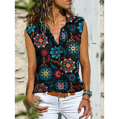 

Women's Blouse Shirt Floral Graphic Button Print Shirt Collar Tops Casual Streetwear Basic Top Black