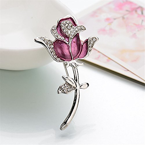 

reizteko vintage inspired crystal rhinestone rose flower brooch pin flower ribbon bow pendant (purple)