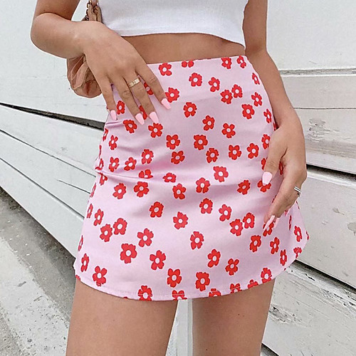 

Women's Going out Club Party Punk & Gothic Skirts Floral Graphic Print Blushing Pink