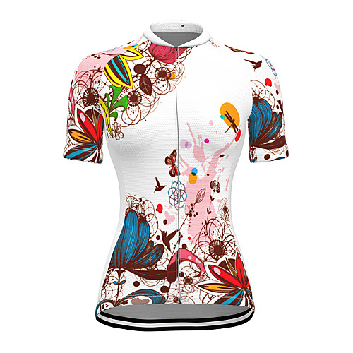 

21Grams Women's Short Sleeve Cycling Jersey Spandex White Floral Botanical Bike Top Mountain Bike MTB Road Bike Cycling Breathable Sports Clothing Apparel / Stretchy / Athleisure