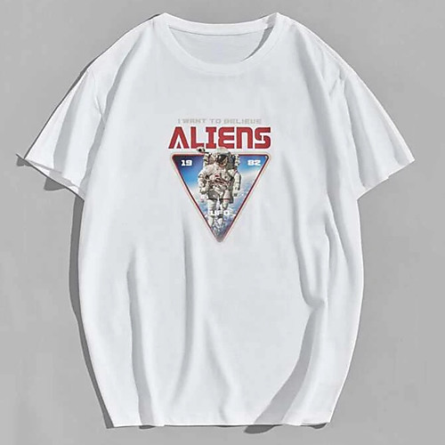 

Men's Tee T shirt Hot Stamping Graphic Prints Astronaut Print Short Sleeve Casual Tops 100% Cotton Basic Designer Big and Tall White