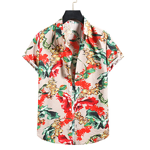 

Men's Shirt Other Prints Floral Plants Print Short Sleeve Daily Tops Sexy Beach Tropical Hawaiian Black Beige