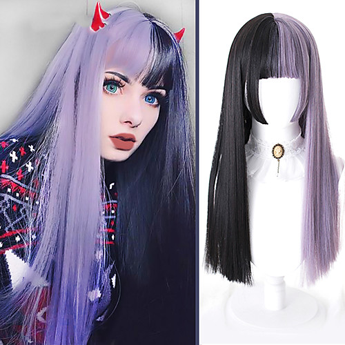 

Synthetic Wig Natural Straight Neat Bang Wig Medium Length Black / Purple Synthetic Hair Women's Cosplay Party Fashion Black Purple