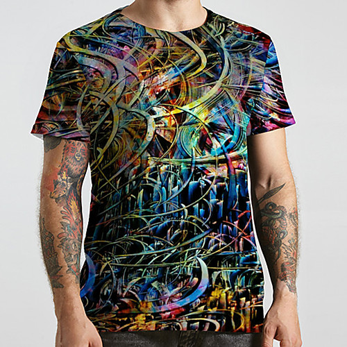 

Men's Unisex Tee T shirt 3D Print Rainbow Graphic Prints Geometry Plus Size Print Short Sleeve Casual Tops Basic Designer Big and Tall Rainbow