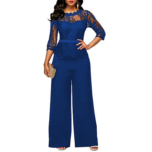 

Women's Casual Sexy Party Casual Daily 2021 Blue Green Black Jumpsuit Solid Color Lace Holiday
