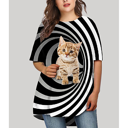 

Women's Plus Size Dresses T Shirt Dress Tee Dress Short Mini Dress Half Sleeve Cat Graphic 3D Print Basic Fall Black XL XXL 3XL 4XL 5XL / Holiday