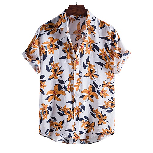 

Men's Shirt Other Prints Letter Animal Print Short Sleeve Daily Tops Beach Boho Yellow