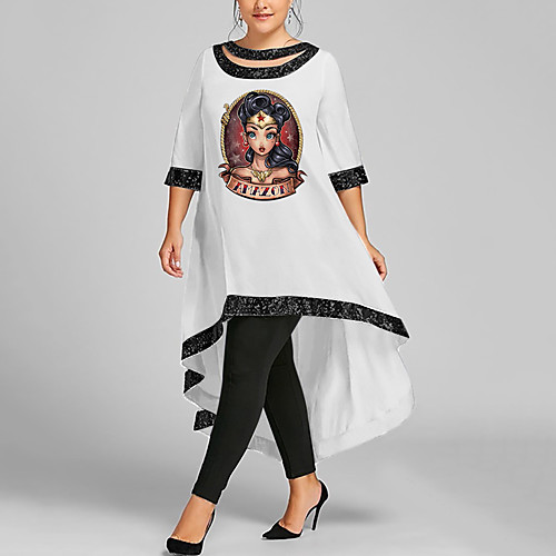 

Women's Plus Size Dresses Swing Dress Maxi long Dress 3/4 Length Sleeve 3D Portrait Patchwork Boho Spring & Summer White Black Wine XL XXL 3XL 4XL 5XL