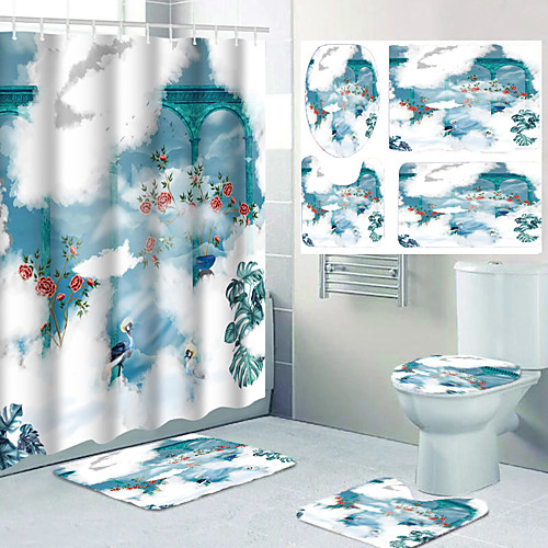 

Dream Theme Bathroom Waterproof Shower Curtain and Hook Cushion Four-piece Casual Decoration