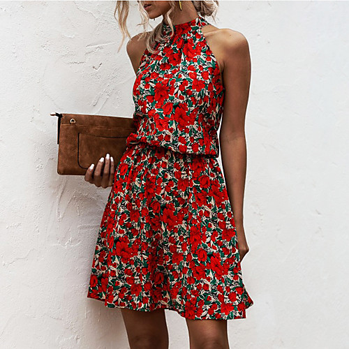 

ebay amazon wish stand-alone hot sale strapless halter neck strap rayon printed dress skirt