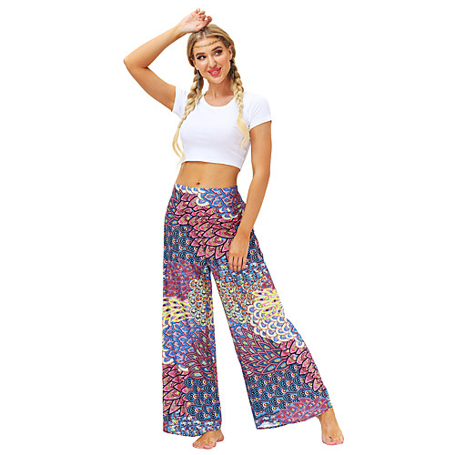 

Women's Yoga Pants Wide Leg Bottoms Quick Dry Breathable Bohemian Pink Yoga Fitness Gym Workout Sports Activewear / Casual / Athleisure