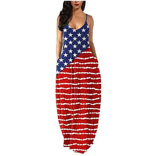 

2021 european and american sources ebay independence day hot sale hot sale printed sleeveless round neck sling large size women's dress