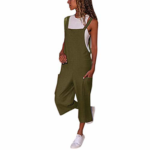 

mnyycxen women's linen sleeveless jumpsuits wide leg long pants backless jumpsuit rompers with pockets army green