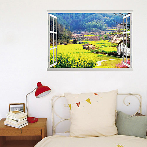 

3D False Window New Wall Paste Farm Rape Flower Field Home Corridor Background Decoration Can Be Removed Stickers