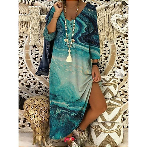 

2021 amazon wish cross-border european and american spring and summer new fashion printed three-quarter sleeve dress