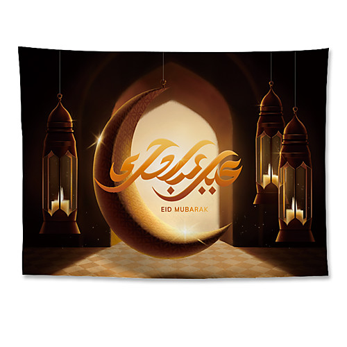 

Eid Mubarak Islamic Muslim Ramadan Wall Tapestry Art Decor Blanket Curtain Hanging Home Bedroom Living Room Decoration Polyester Black Background Moon